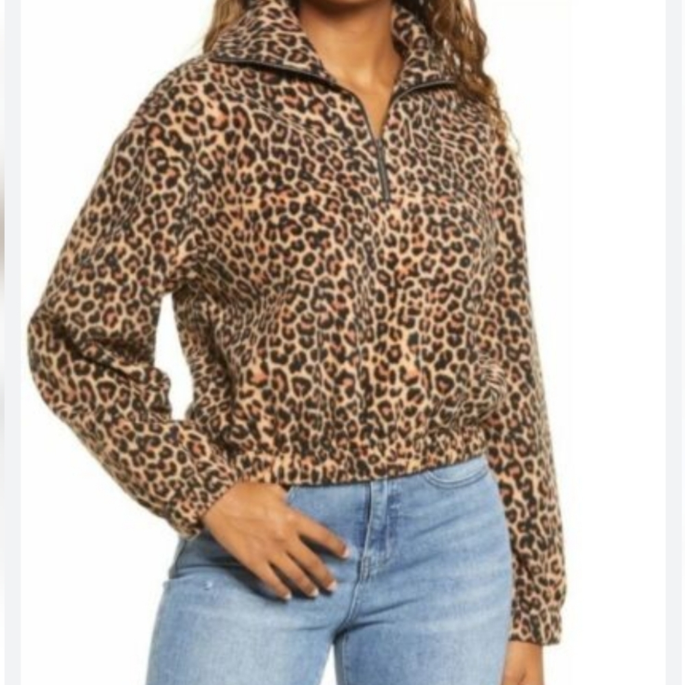 BP Fleece 1/4 Zip Top Sz S Leopard Print 330A